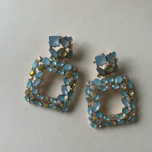 Blue Jewel Statement Earrings